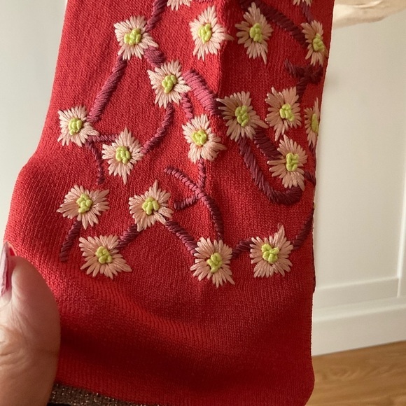 Roberta Scarpa Knit Lab Embroidered Cardigan Sweater Size 14 Orange - Picture 10 of 15